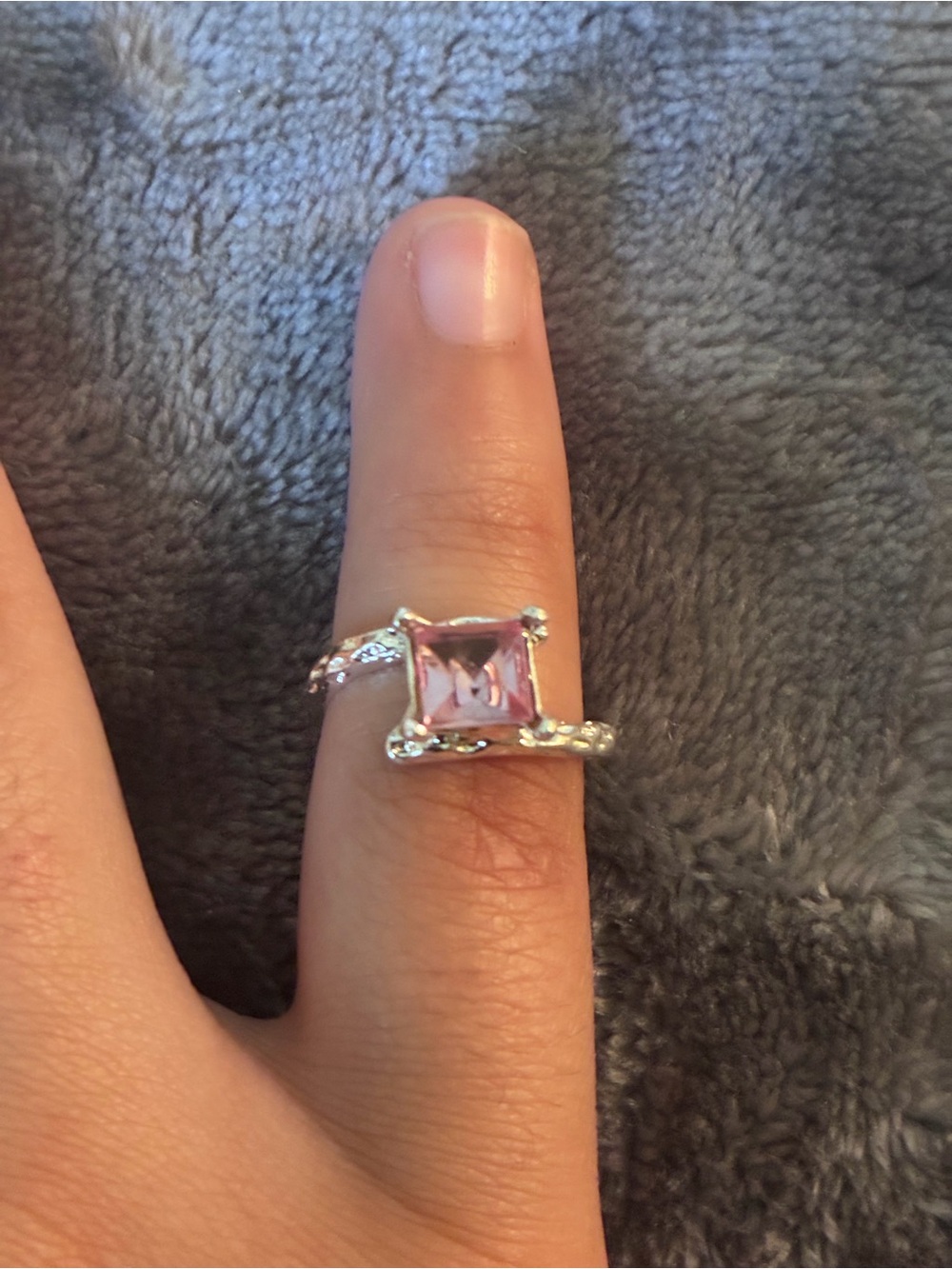 Princess-Cut Pink Gemstone Textured Molten Ring